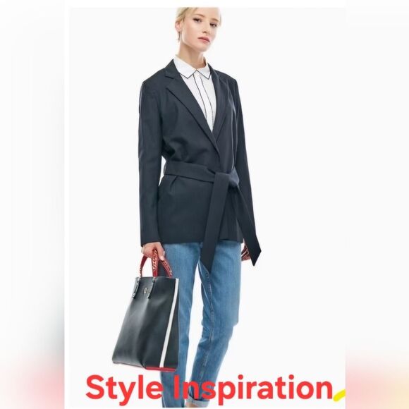 1.STATE Navy Double Breasted Belted Blazer Size M NWT $159 - Picture 1 of 16